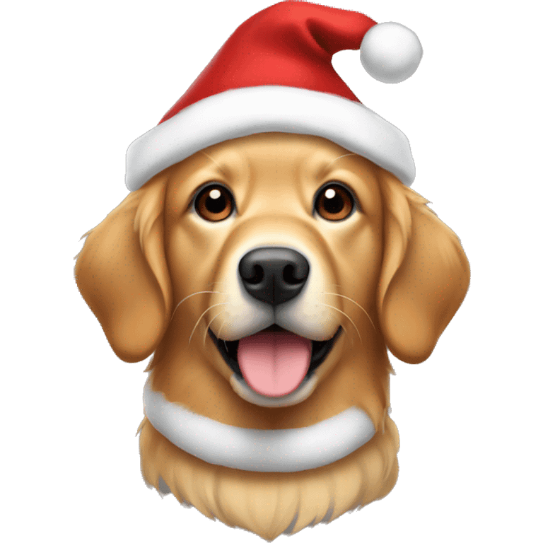 Red golden retriever wearing Santa hat emoji