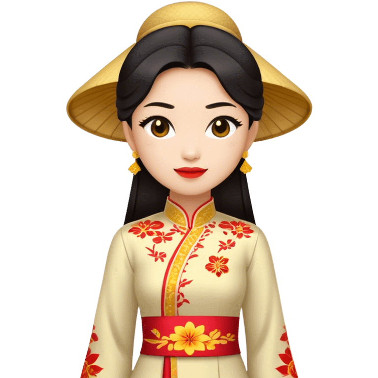 Cinematic Realistic Ao Dai Pop Culture Emoji, featuring an elegant portrayal of the traditional Vietnamese dress rendered with graceful textures and vibrant, cultural lighting. emoji