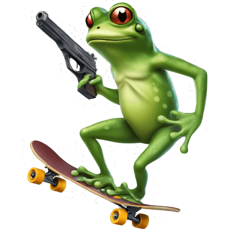 frog on a skateboard with a gun emoji