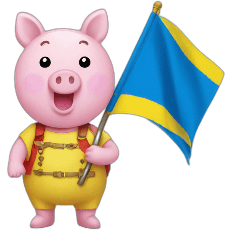 Pepa pig holds a Ukrainian flag emoji