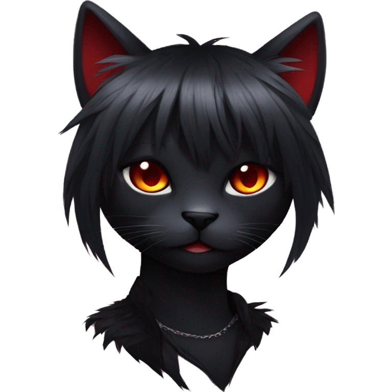 Anthro Edgy Cool Beautiful Black Cat-Fursona with Emo Hair-bangs with Red Streaks emoji