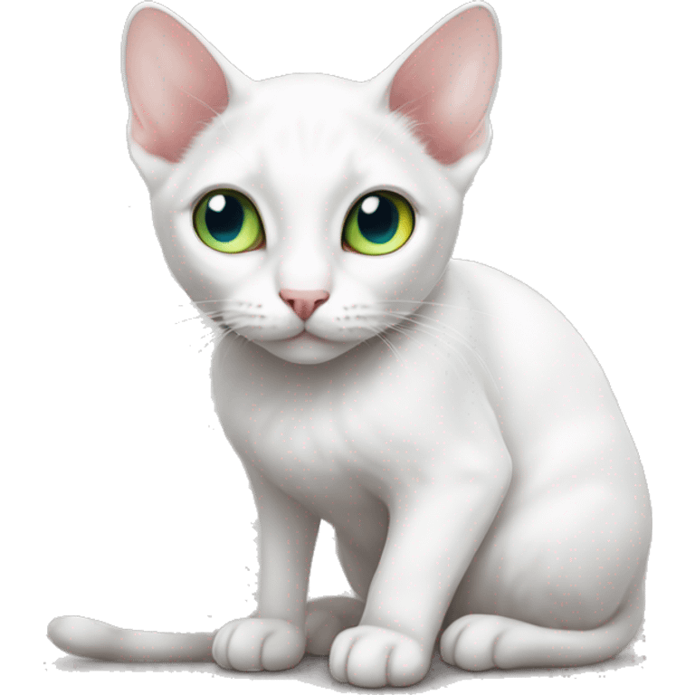 skinny white cat with heterochromia emoji