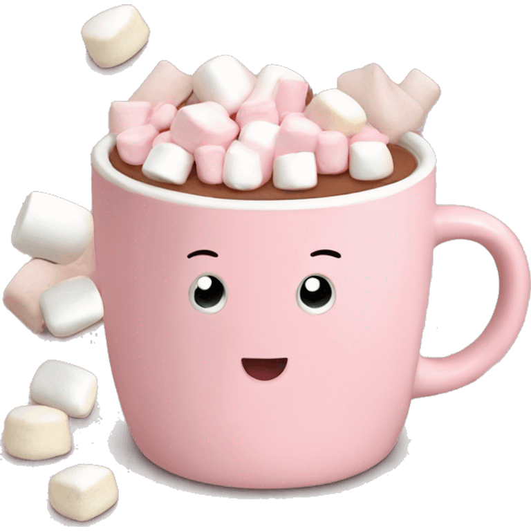 Light Pink mug of hot chocolate with marshmallows  emoji