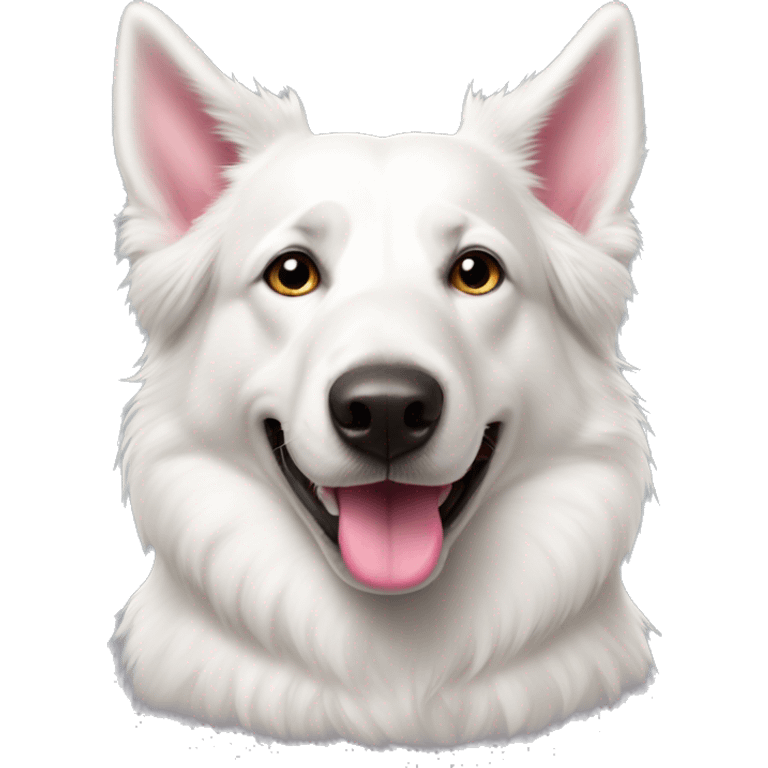 White Swiss Shepherd with a pink nose emoji