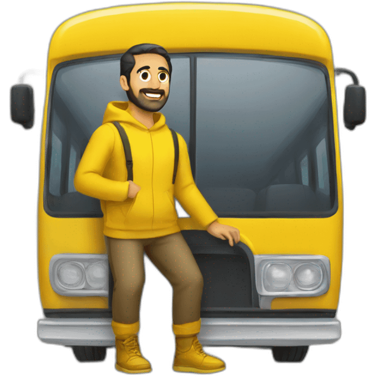 Armenian men in yellow clothing in the bus emoji