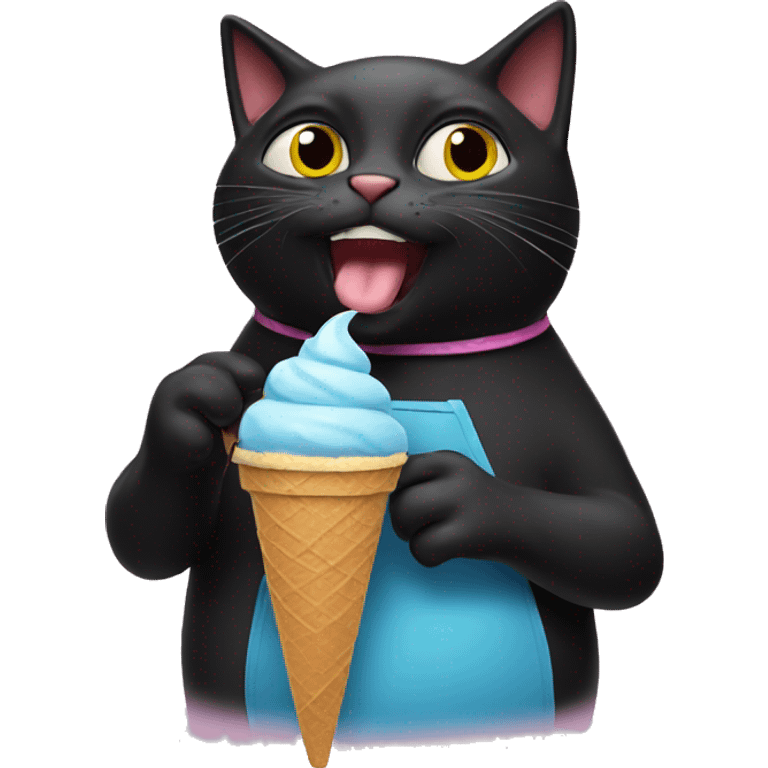 Black cat eating ice cream emoji