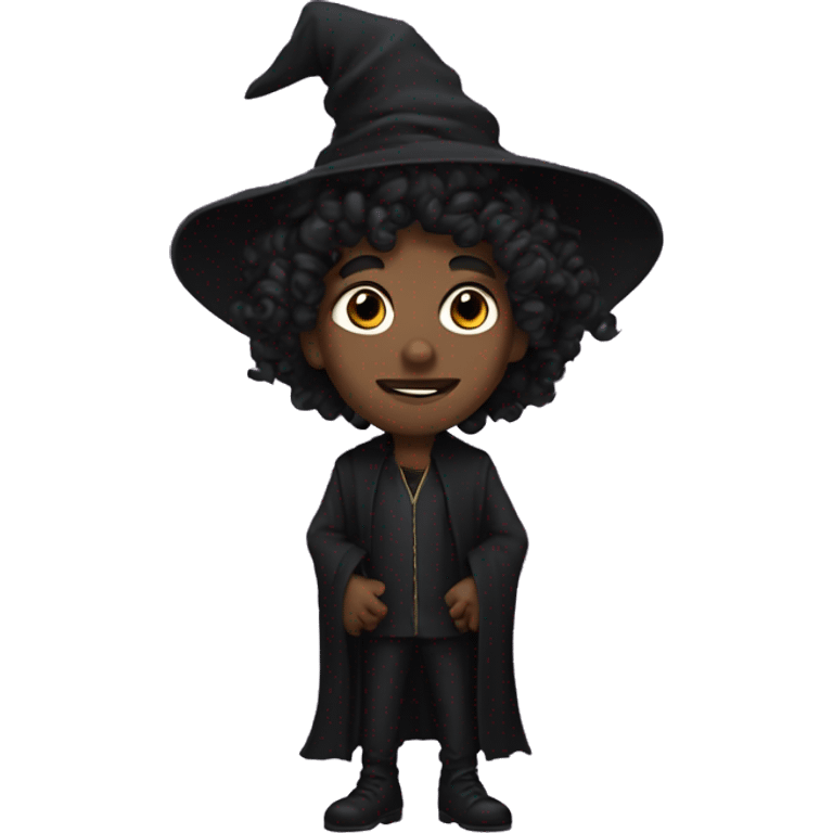 A modern witch, A black male with pointed ears with long black curly hair emoji