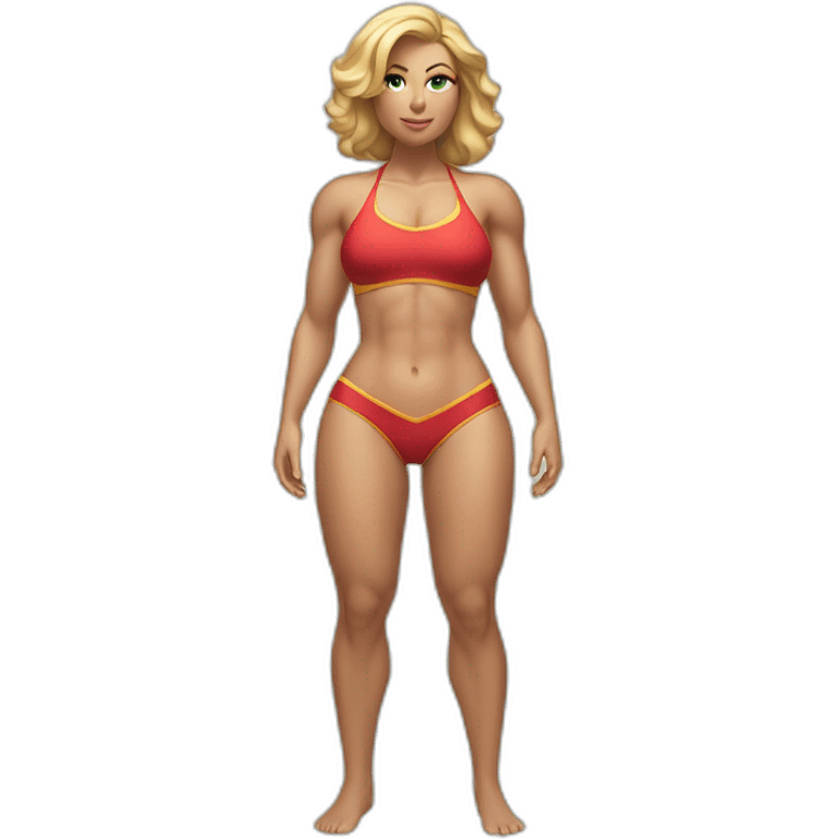 Slim-thicc Caucasian woman bikini superhero pose (beach body) lower body emoji