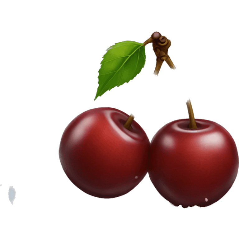 Two cherries, with brown dots, lying in the snow emoji