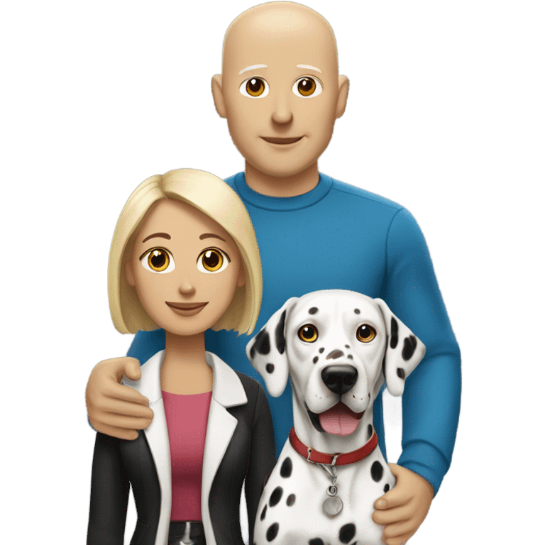 A bald white man with a medium-brown-skinned woman and a Dalmatian dog beside them. emoji