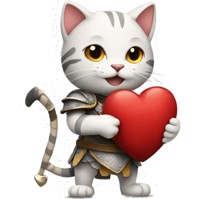 Cat gladiator holding a heart happy emoji