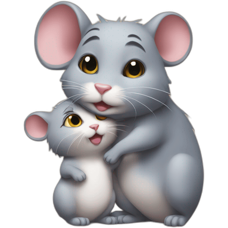 a male rat kissing a female cat emoji