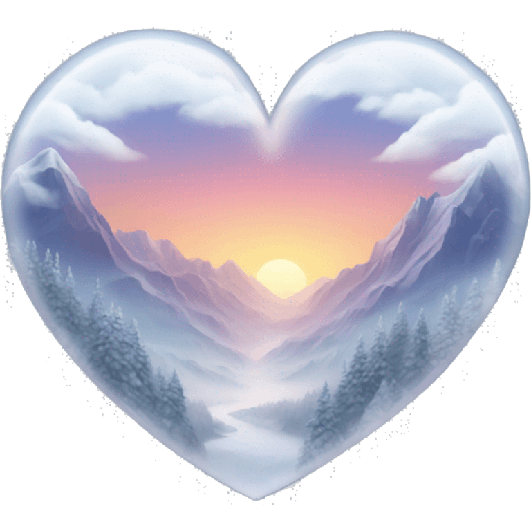 A transparent heart with mountains inside it winter  emoji