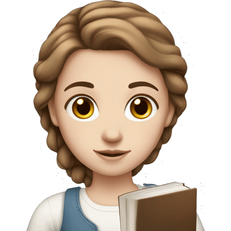 Russian white girl, blue eyes, middle brown-haired hair, book in hand  emoji