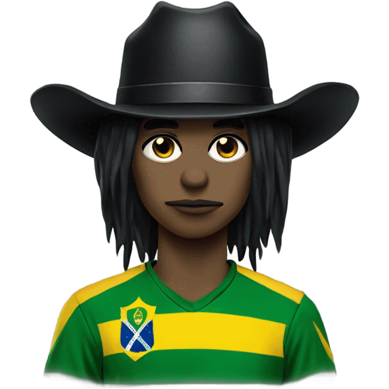 goth emo evil person wearing brazil soccer jersey and cowboy hat emoji