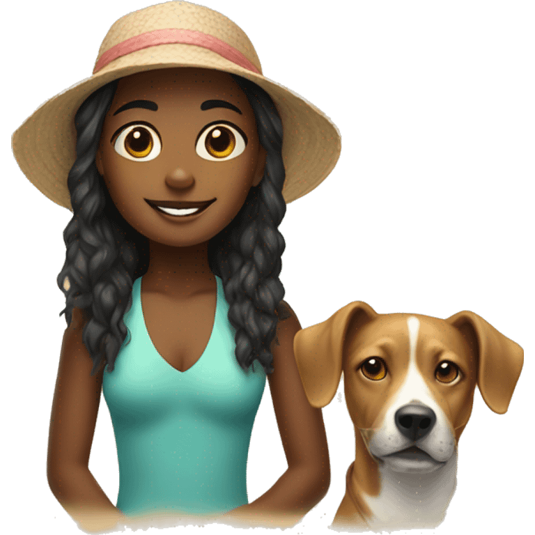 girl with beach dog portrait emoji