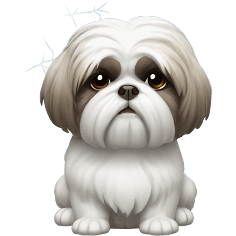 Shih tzu frowning with a storm cloud over his head emoji