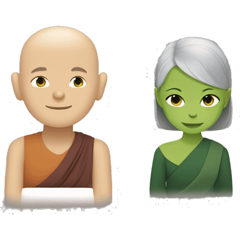 Thich nhat hanh meditating with smiling girl with short grey hair and green shirt  emoji