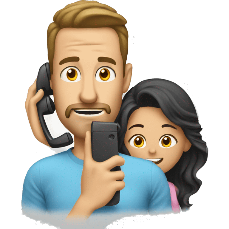 Husband poking wife while she is on the phone  emoji