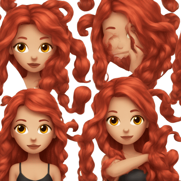 Red long hair girl with black and red cat emoji