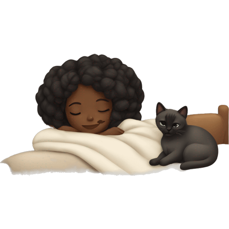 Dark-skinned girl sleep with siamese cat blanket  emoji