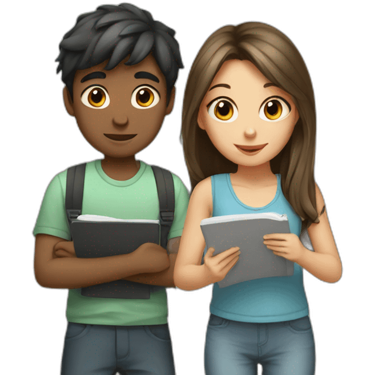 Girl and boy study emoji