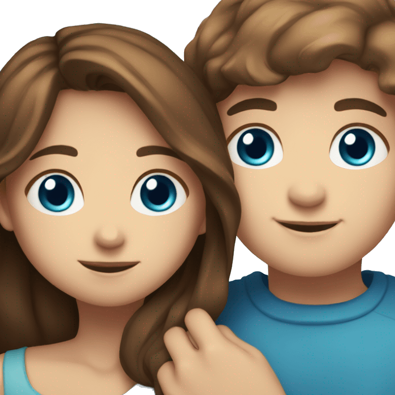 Girl with brown hair and blue eyes hugs boy with brown hair and blue eyes emoji