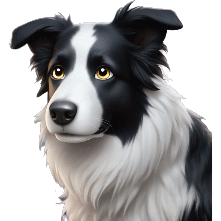 An enchanted black and white Border Collie has eyes that glow with magical colours and sparkling stars. emoji