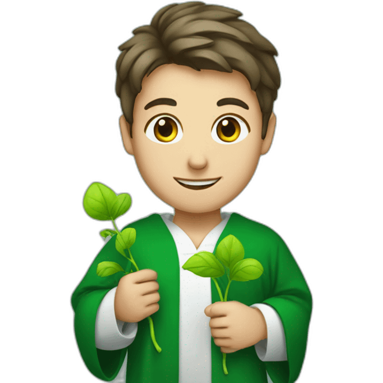 a European-looking student in a green robe with a sprout of green in his hands emoji