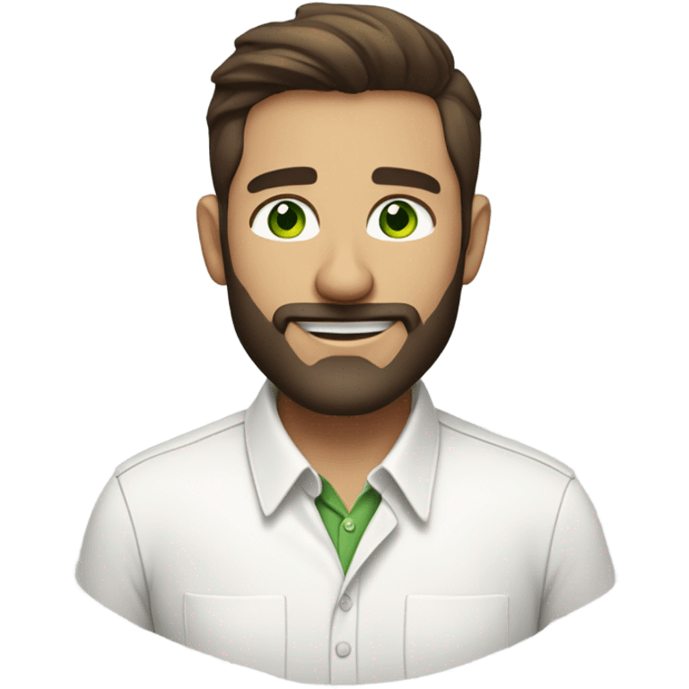 handsome optimist oval head brunette man and beard green eyes wearing white button down shirt  emoji