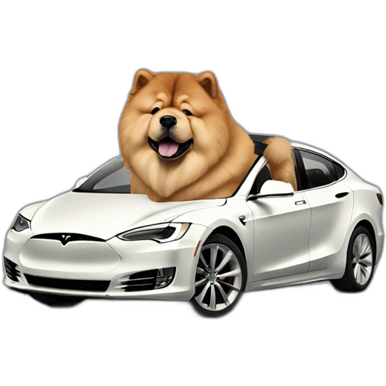 chow chow in a tesla car emoji