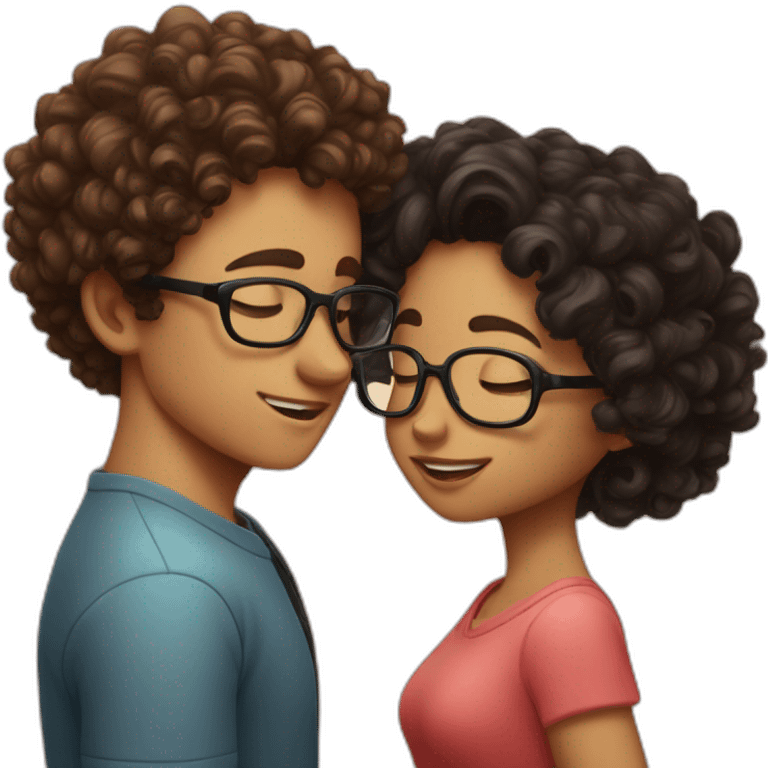 curly girl with glasses kiss a boy with dark hair emoji