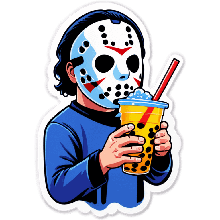 Jason Vorhees drinking a boba  emoji