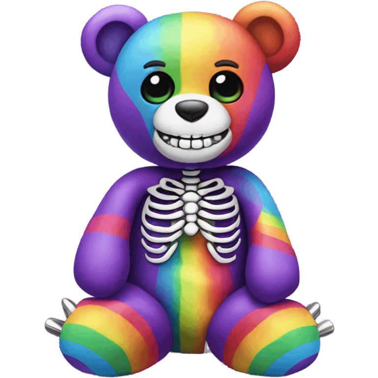 Purple teddy bear wearing a rainbow shirt with skeleton on teeth and metal spikes  emoji