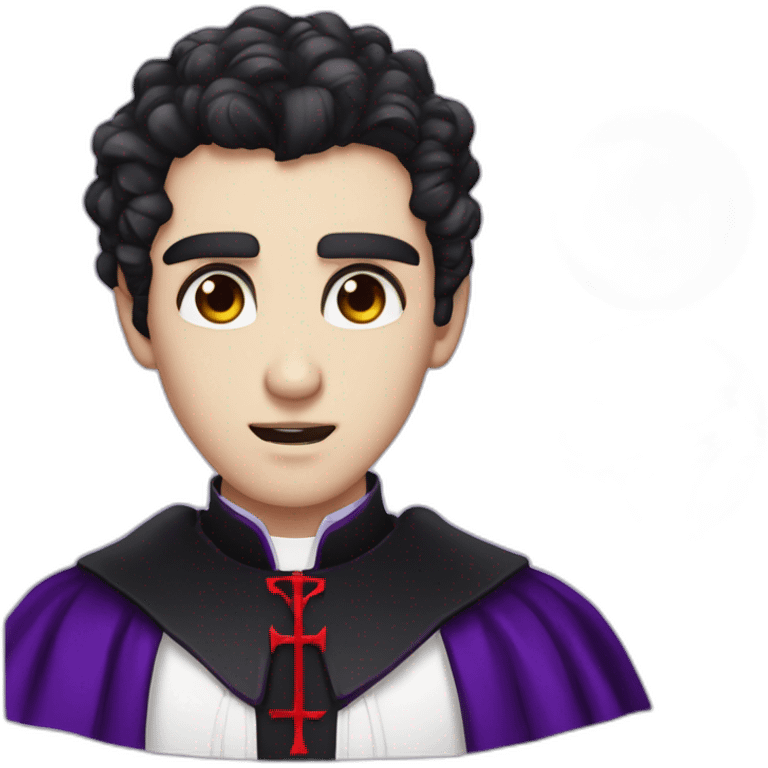 pale handsome angsty vampire priest with short curly black hair and violet eyes emoji