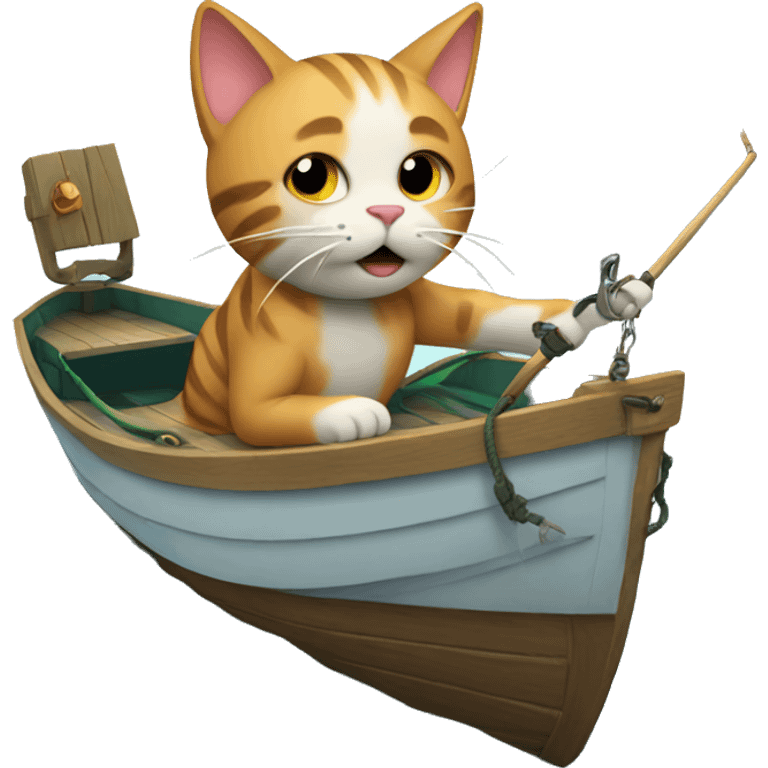 Cat on a boat. The cat is fishing  emoji