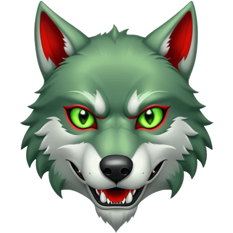 Evil Aggressive Green Wolf with red eyes emoji