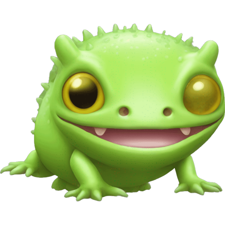 lime green axolotl alien with amber eyes emoji