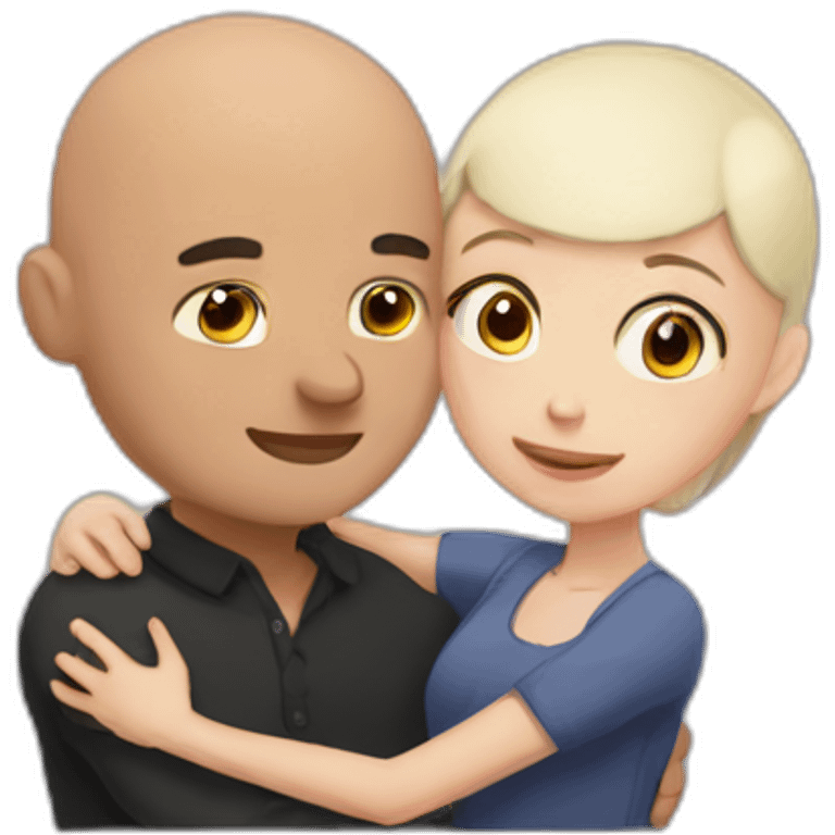 Bald boy hugging dark hair girl emoji