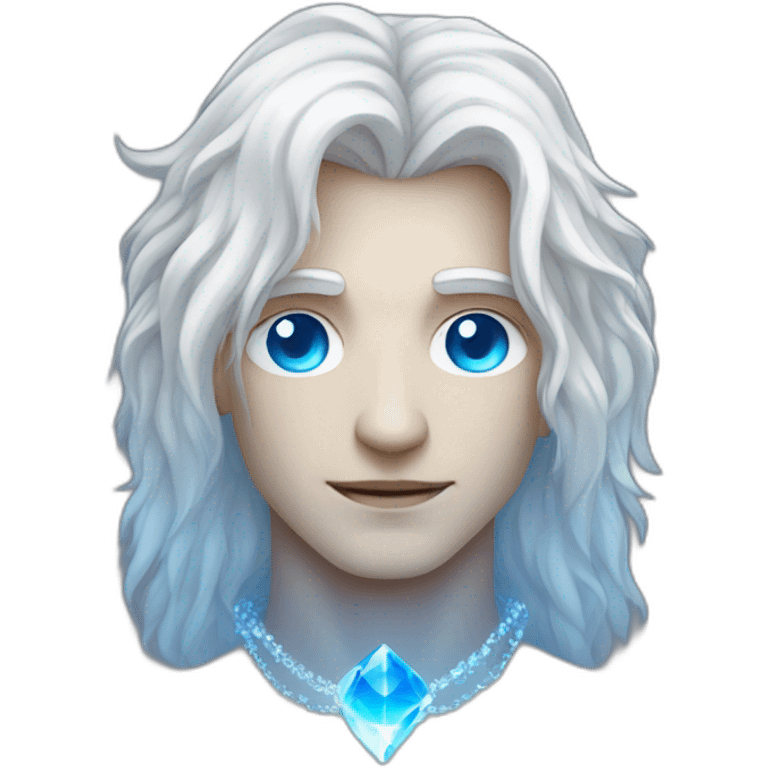 male nordic pleiadian with long white hair and blue eyes, crystal necklace emoji