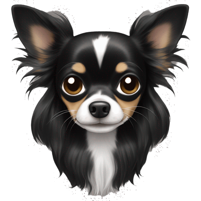 Long hair black Chihuahua with white emoji