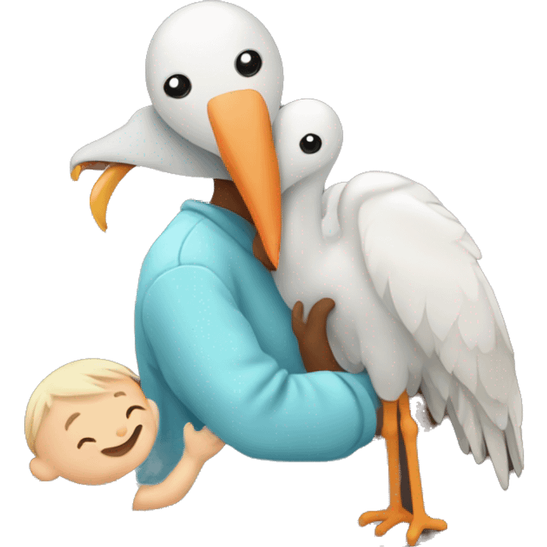 stork delivering baby boy to brown family emoji