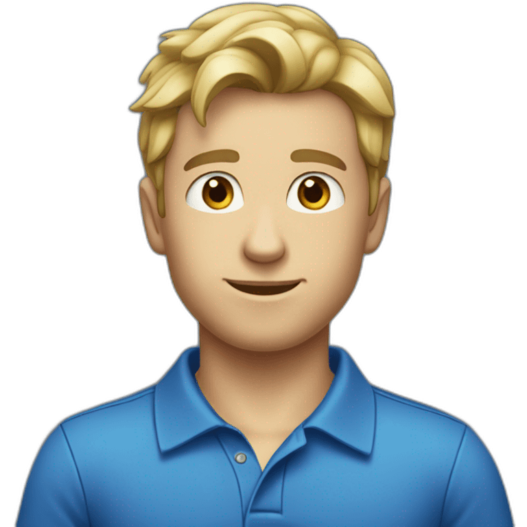 caucasian male, black scraggy hair, blue polo shirt emoji