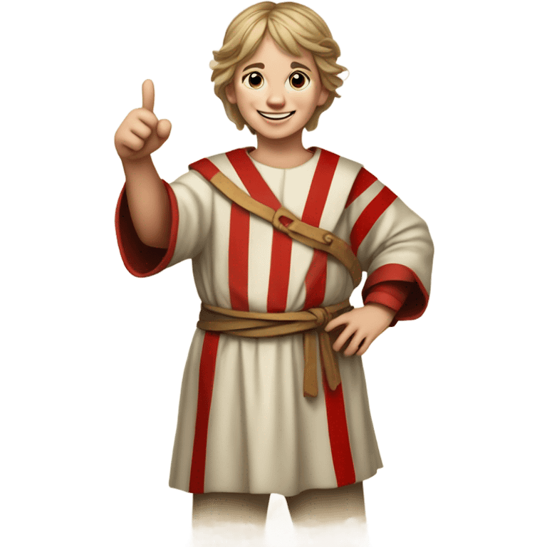 11th century european child with red stripes tunic making happy thumb up emoji