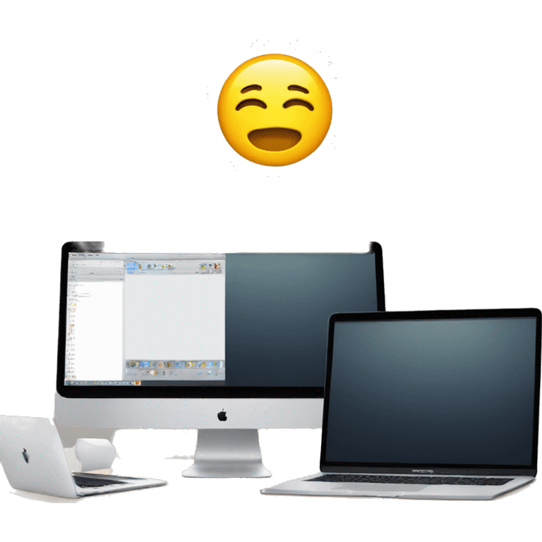 a mac studio, an ipad and an iphone on a desk emoji