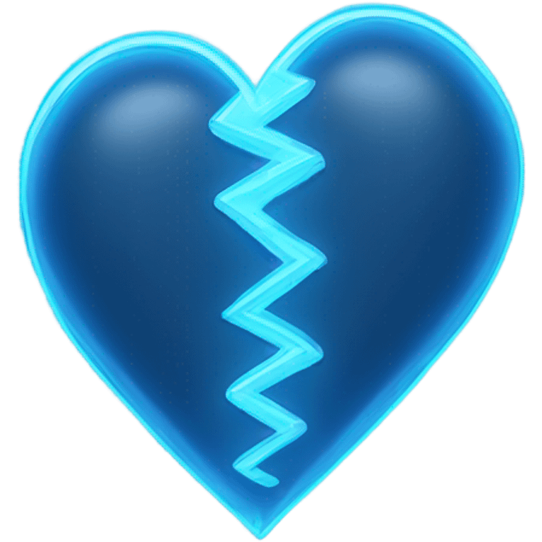 Blue glowing neon 2 halves of the heart emoji