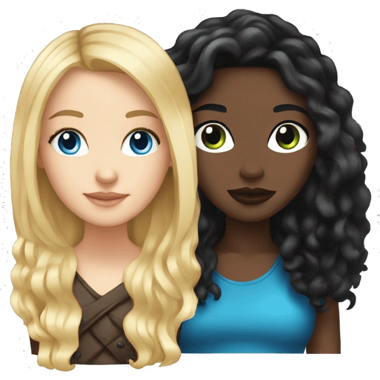 White girl, long blonde hair with blue eyes and  Colombian girl, black hair  emoji