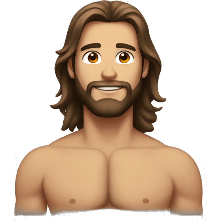 Standing Tall Shirtless man with long brown hair and beard  emoji