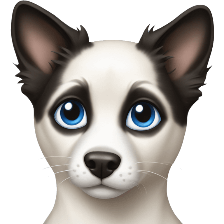 Siamese cat with blue eyes and black border collie emoji