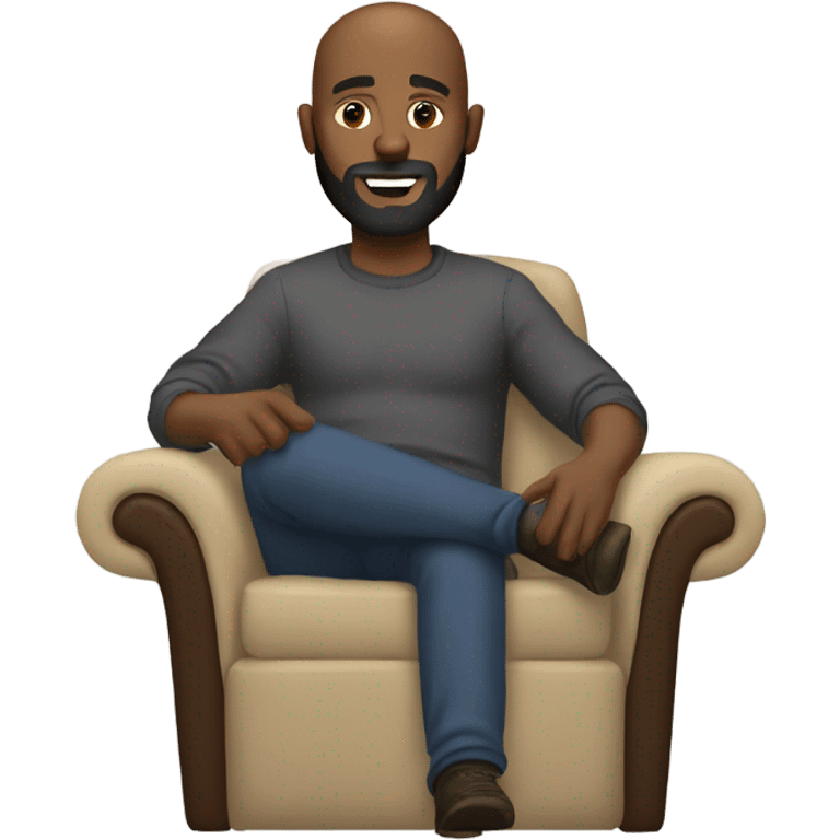 Black bald man with beard and beanie sitting in a recliner emoji